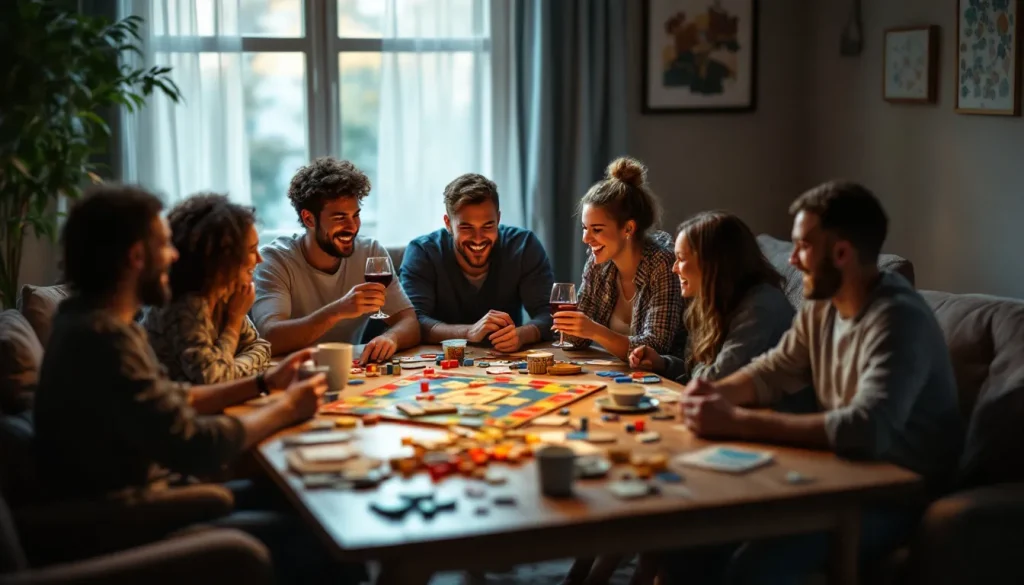 Un groupe d'amis jouant ensemble dans une ambiance conviviale et harmonieuse.